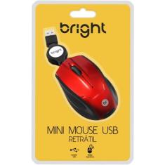 Mouse Mini óptico USB Retrátil Vermelho - BRIGHT