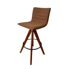 Banqueta Cercatto Giratória Revestida em Tecido Linho Marrom - Persona