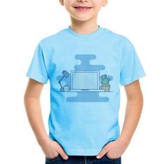 Camiseta Infantil Laptop - Foca na Moda, Azul bebê, 12