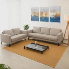 Conjunto de Sofá Antúrio 3 e 2 Lugares com Usb em Linho CabeCasa MadeiraMadeira