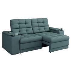 Sofá Retrátil e Reclinável 2,05m 3 Lugares Com Porta Copos Entrada USB Kansas Veludo Cinza Luizzi