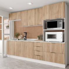 Cozinha Modulada 5 Peças Com Tampo 2 Aéreos E 2 Balcões 1 Torre Quente Ipanema Cabecasa Madeiramadei Acácia/branco