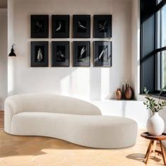 Divã Recamier Orgânico França 200cm Lado Direito Linho - Amarena Movei