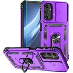 Capa para Samsung Galaxy A55 5G, capa de telefone de plástico rígido com amortecedor de borracha de silicone macio com [capa de lente de câmera deslizante] [anel giratório de 360°] [protetor de tela