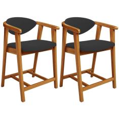 Kit 02 Banquetas Baixa Para Cozinha Sala Jantar Bancada Cecília L02 Suede Preto - Lyam Decor