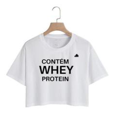 Cropped Top T-shirt Academia Frase Treino Builder Protein-Feminino