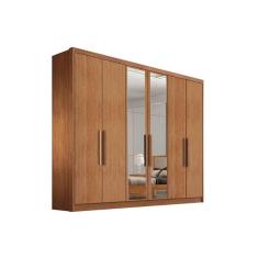 Guarda Roupa Casal Rizon Plus 6 Portas de Bater 8 Gavetas MDF com Espelho Freijó Cumaru Móveis Novo Horizonte