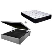 Cama Box Baú Casal Conforto Sintético Cinza + Colchão Casal Conforto Espuma D33 Com EPS 26x138x188