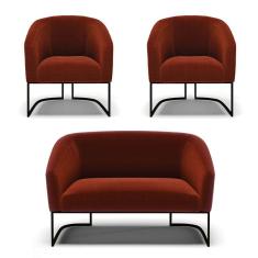 Sofá Namoradeira E 2 Poltronas Base Industrial Preto Stella Bouclê Terra D03 - D`rossi