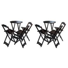 Kit 2 Conjuntos de Mesa Bistrô Dobravel em Madeira Maciça com 3 Banquetas Altas - Tabaco