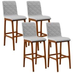 Kit 04 Banquetas Altas Para Cozinha Sala de Jantar Fixa Zoe B04 Linho 