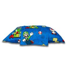 Jogo de Cama Microfibra Solteiro Estampado Super Mario 1,40 m x 2,20 m Com 2 peças
