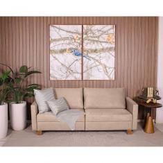 Sofá 3 Lugares 1,60m Fixo Veludo Plaza Bege - Straub Web