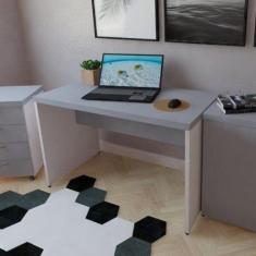 Escrivaninha Mesa Escritório 140cmx60cm 140cm Branco E Cinza Cristal -