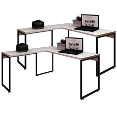 Kit 02 Mesas Para Escritório e Home Office Industrial em L Soft 150 cm F01 Branco Fosco - Lyam Decor