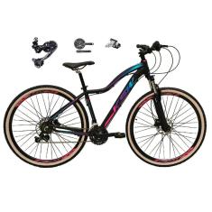 Bicicleta Feminina Aro 29 Ksw Mwza Câmbio Traseiro Shimano Deore e Altus 27v Freio Hidráulico Garfo Com Trava Pneu Faixa Bege - Preto/Pink/Azul