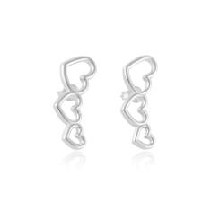 Brinco Ear Cuff Com Coração Vazado Folheado Em Ródio Branco