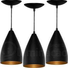 Kit 3 Pendentes Vegas (Preto Textura / Dourado)