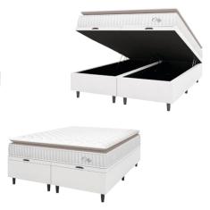 Cama Box Colchão Baú Casal Queen Molas Ensacadas City Pillow Top 158x198x64cm Linho Branco/Bege Hellen - Suporta até 110kg por Pessoa
