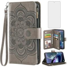 Asuwish Capa de telefone para TCL 50 XL 5G capa carteira com protetor de tela de vidro temperado e suporte flip de couro para cartão de crédito suporte flor bolsa fólio acessórios para celular TCL50XL