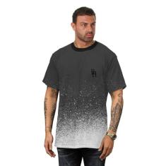Camiseta Manchada Preta com Gotas de Tinta Branca Masculina - Di Nuevo
