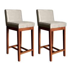 Kit 2 Banquetas Estofadas Média para Bancada 90 Cm Lisboa Madeira Cast