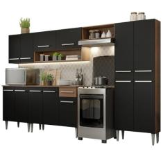 Armário de Cozinha Completa Madesa Emilly 293001 com Balcão e Paneleiro - Rustic/preto