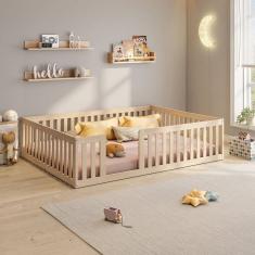 Cama Montessoriana Casal Com Grade Giulia Casatema Natural