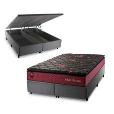 Conjunto Box Baú Cinza Toronto Preto 193x203x73 c/ Molas Ensacadas