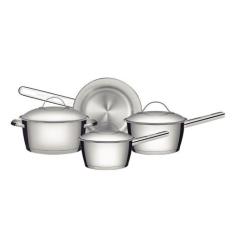 Jogo De Panelas Allegra Em Aço Inox Com Fundo Triplo E Tampas De Inox 