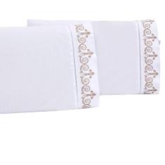 Jogo Lençol Quarto Casal King Bordado 3 Peças Branco Caqui - Shoppingn