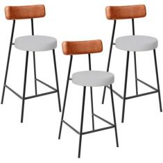 Kit 03 Banquetas Baixa Bar Cozinha Sala Jantar Milão L02 material sint