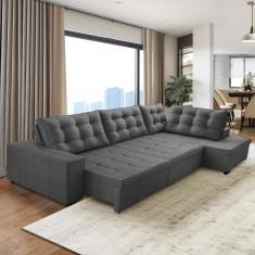 Sofá de Canto Retrátil e Reclinável com Molas 3,40x2,00 Jacke Suede Cinza Adonai Estofados