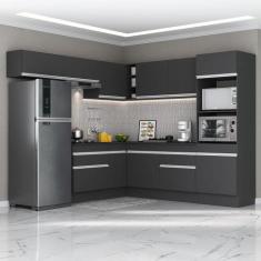 Armário Cozinha Completa de Canto Veneza Multimóveis V2105, Preto/Bran