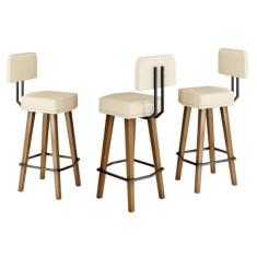 Kit 3 Banquetas com Encosto para Balcão Área Gourmet Bancada Cozinha -