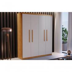 Guarda Roupa Solteiro Espanha 4 Portas de Abrir 2 Gavetas MDP Café-Off White Rufato