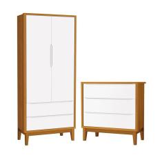 Jogo de Quarto Infantil Guarda Roupa 2 Portas e Cômoda 3 Gavetas Classic com Pés Amadeirado - Reller Móveis