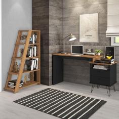 Conjunto Home Office Escrivaninha 2 Gavetas Extensível Estante Artany Freijó/Preto