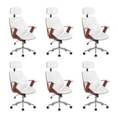 Kit 6 Cadeiras Escritório Presidente Giratória Kopenhagen Apoia Cabeça Branco