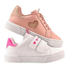 Kit 2 Pares de Tênis Infantil Feminino Escolar Branco , Rosa - BABYKID