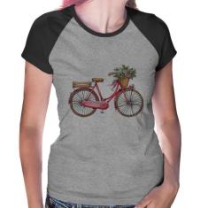 Baby Look Raglan Bicicleta Vintage Romântica - Foca na Moda, Cinza, Pr