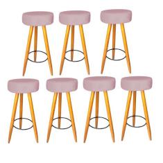 Kit 07 Banqueta Alta Flora Pés Palito em Madeira Caramelo  Bar Bistrô 