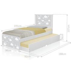 Cama Solteiro Nuvem Cinza Menino e Menina com Auxiliar - CASA H