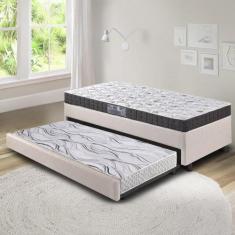 Bicama Box Solteiro material sintético Linho Areia 88x188x28 cm com Co