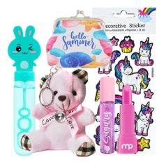 Kit De Maquiagem Infantil Batom Brilho Chaveiro Lança Bolha - Nova Ave