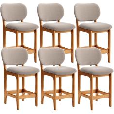 Kit 06 Banquetas Baixa Bar Cozinha E Sala De Jantar Fixa Betta L02 Imbuia Bouclê Bege - Lyam Decor