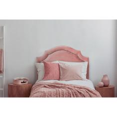 Cabeceira Solteiro Provençal Luxo Veludo Rosê Tachas Prata