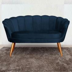 Namoradeira Estofada Decorativa Para Recepção Pétala Veludo Azul Marinho - LM DECOR