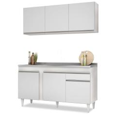 Armário Aéreo Argélia e Balcão Gabinete com Pia Inox 150cm Dakota Branco - Lumil