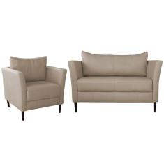 Conjunto Sofá 2 Lugares com Poltrona Pés Palito Lubbock Couro Bege G58